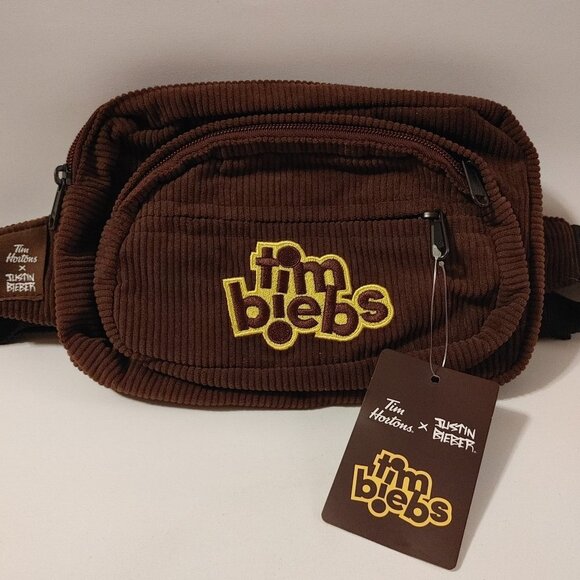 FUN Tim Hortons Tim Biebs Fanny Pack Waist Bag Tims x Justin Bieber Corduroy Bag - Picture 1 of 5